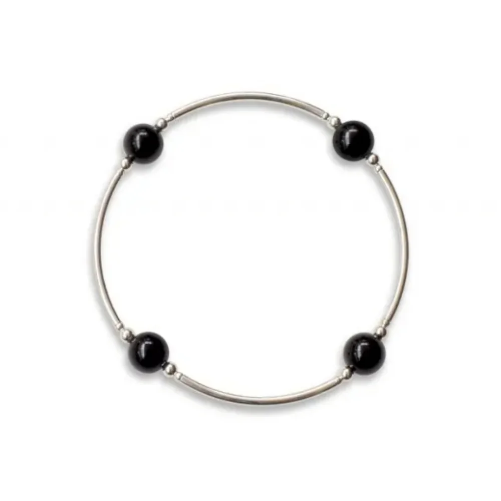 STERLING SILVER SMALLER BEAD BLACK ONYX BLESSING BRACELET.